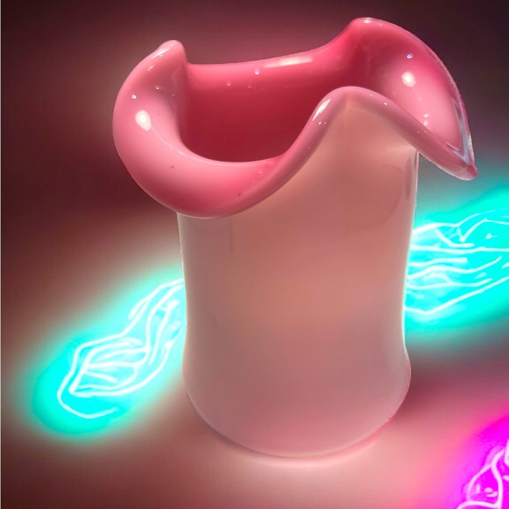 Fenton Pink Overlay vase ruffled